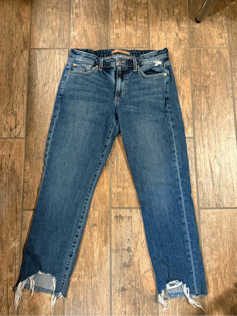Joe's Jeans Medium Blue Distressed Mid Rise Straight Crop Jeans
